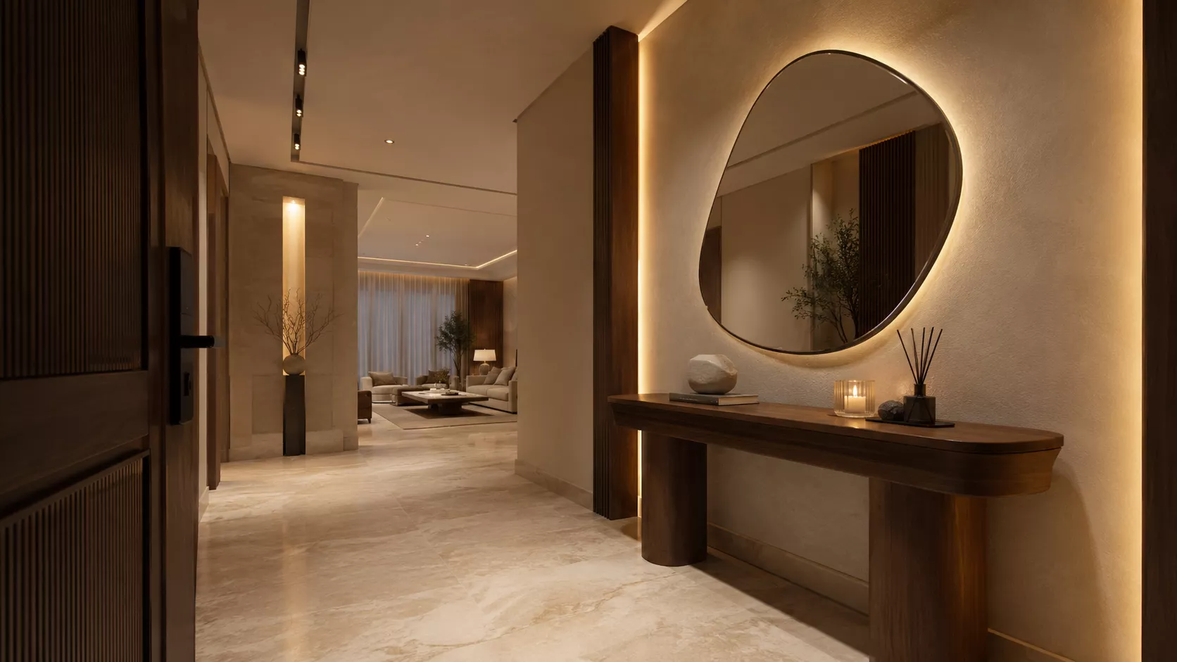 Warm Luxury Villa Entrance – SMD Decoration A warmly lit entrance to a home reflects the taste and elegance of its owner.